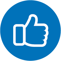 Blue circle hand giving a thumbs up icon