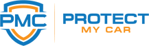 Protect My Car company logo. Blue and orange shield with PMC initials inset and company name to the right.