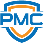 Protect My Car company logo. Blue and orange shield with PMC initials inset.